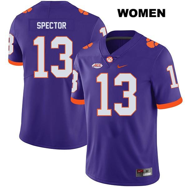 Women's Clemson Tigers #13 Brannon Spector Stitched Purple Legend Authentic Nike NCAA College Football Jersey FWC7846BN